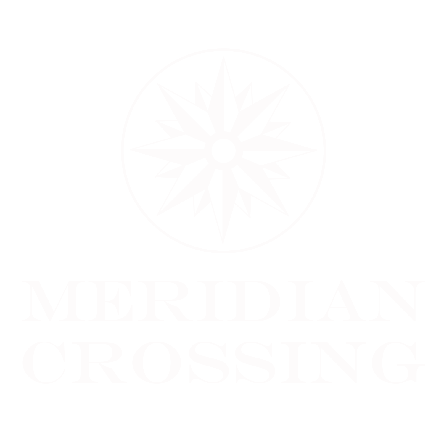 A logo with a compass design and the words "MERIDIAN CROSSING" below it.